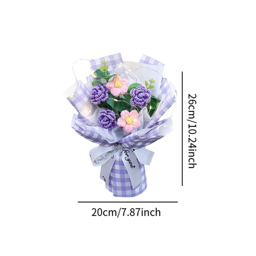 Crochet Flowers Bouquet Decorative with Light Delicate Knitted Bouquet for Anniversary Festival Women Friends Mom