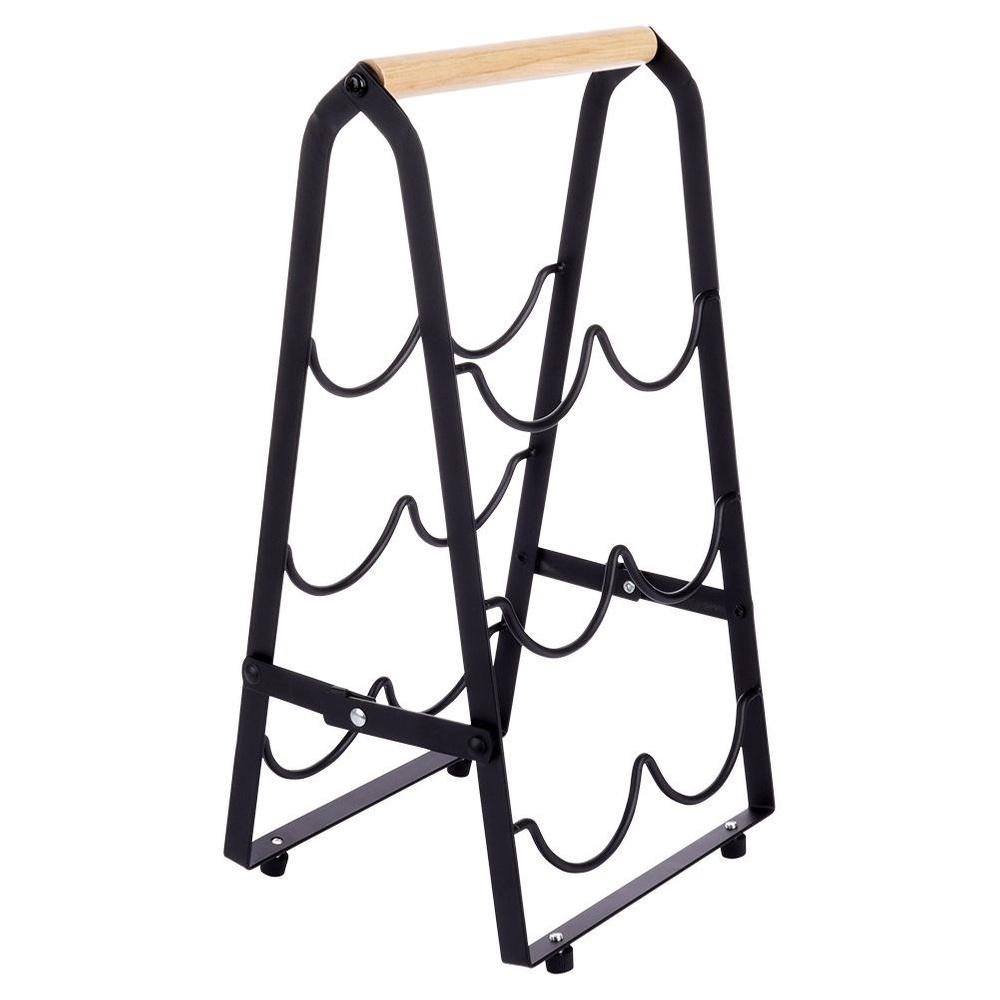 Black metal wine rack for 6 bottles 21x38 cm