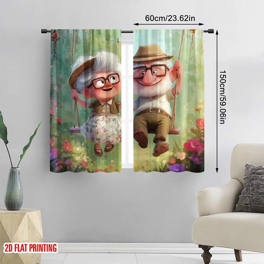 2 Stück, 2D-Flachdruck Vorhangstoff Verspielte Großelternliebe 100% Polyester (ohne Stange) Dekorationen für Zuhause für Schlafzimmer,