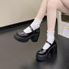 Fashion White Platform Lolita Mary Jane Shoes Women's Patent Leather Round Toe High-heeled Leather Shoes Retro Buckle Platform Heels
