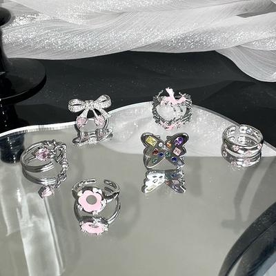 Butterfly Donut Bow Pink Open Ring Personalized Light Luxury Niche Design Cold Wind Index Finger Ring