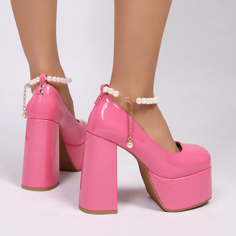 Europe, America Hate Sky High Catwalk High Heels New Sexy Thin Heel Shallow Mouth Pearl Single Shoes