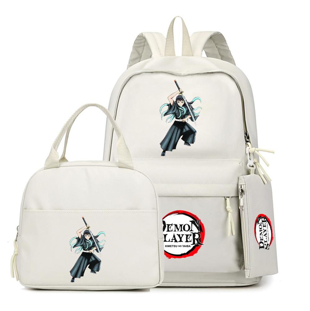 3Pcs/set Anime Demon Slayer Printed Backpack Lunch Bag Pencil Case for Children Student Schoolbag Large Capacity Waterproof Travel Bag