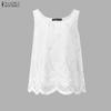 ZANZEA Women Casual Round Neck Loose Sleeveless Lace Crochet Tank Tops
