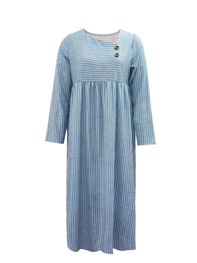 2023 Autumn Casual Loose Striped Long Sleeve Dress
