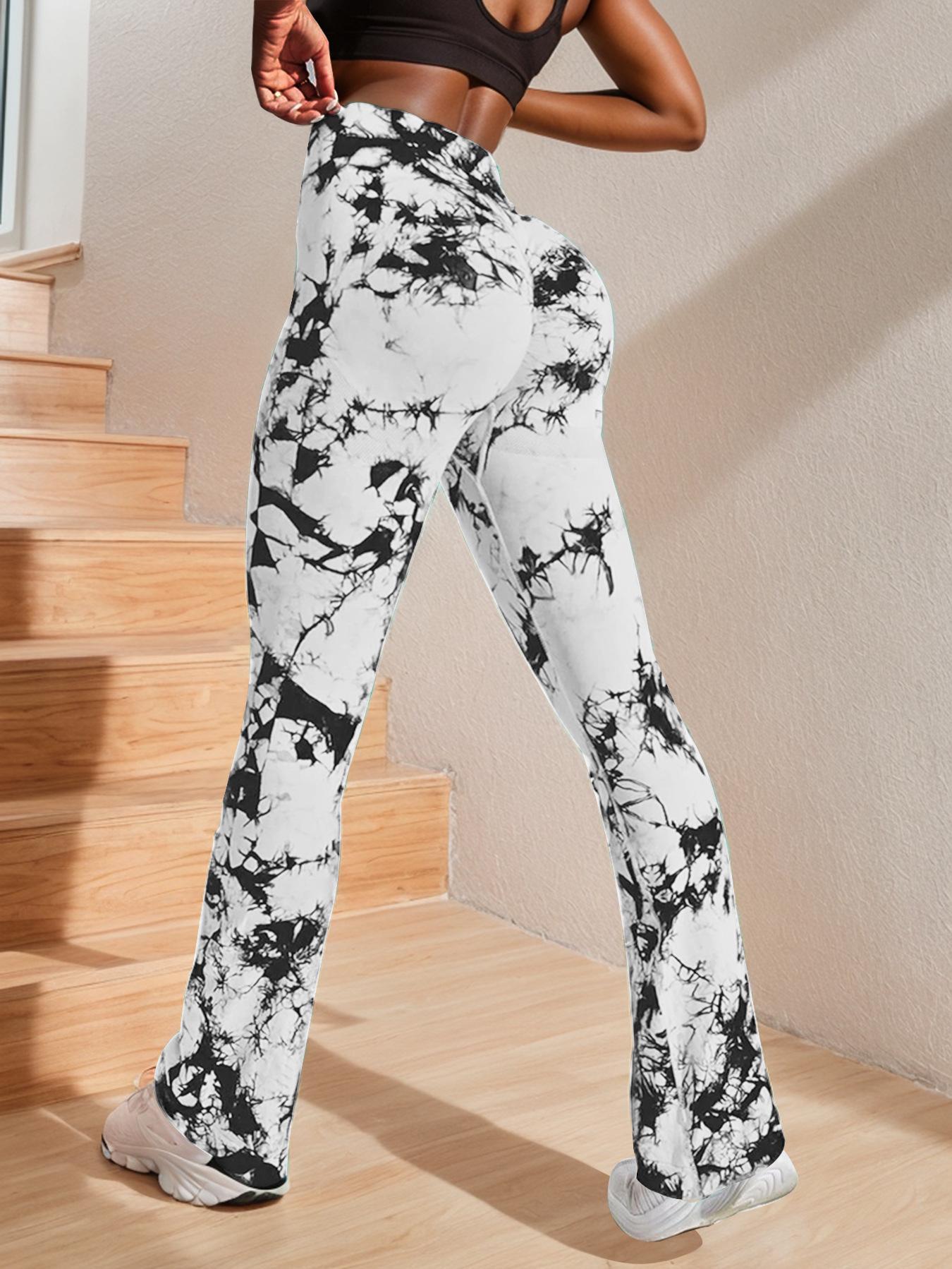 

Персиковые микроклеш брюки для йоги с высокой талией, контролирующие живот, с эффектом пуш-ап, тай-дай Medium