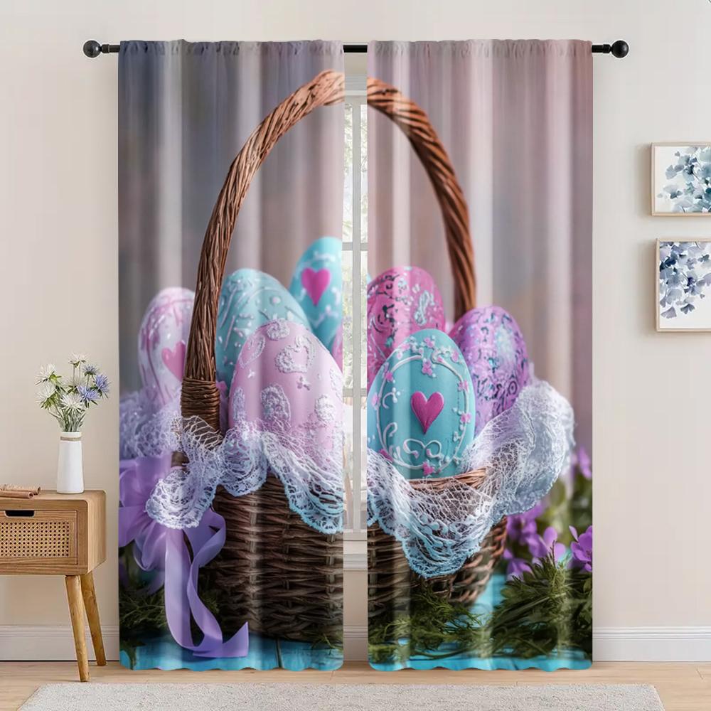 

2pc Party Window Curtains Easter Egg Fabric Without Electricity Festive Holiday Use for room decor aesthetic 100*130 HOOK 1pcs