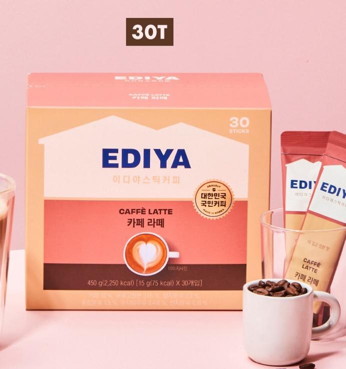 EDIYA Café Latte – 30 Sticks | Korean Creamy Instant Coffee Mix | Café-Style Taste At Home