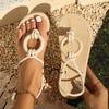 Mode Sommer Neue Flache Sandalen Damen Mode Runde Zehenpartie Offene Zehen Dünn mit Rattangrassohle Rutschfest Verschleißfest Hausschuhe