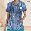 Women Plus Size Printed Nurse Scrub Top V Neck Short Sleeve With Front Pockets