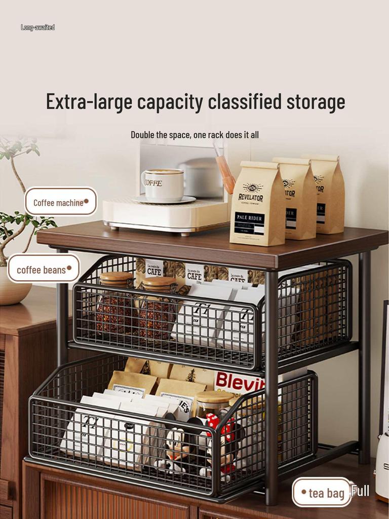 Drawer-Style Coffee Machine & Tea Bag Storage Rack for Countertops