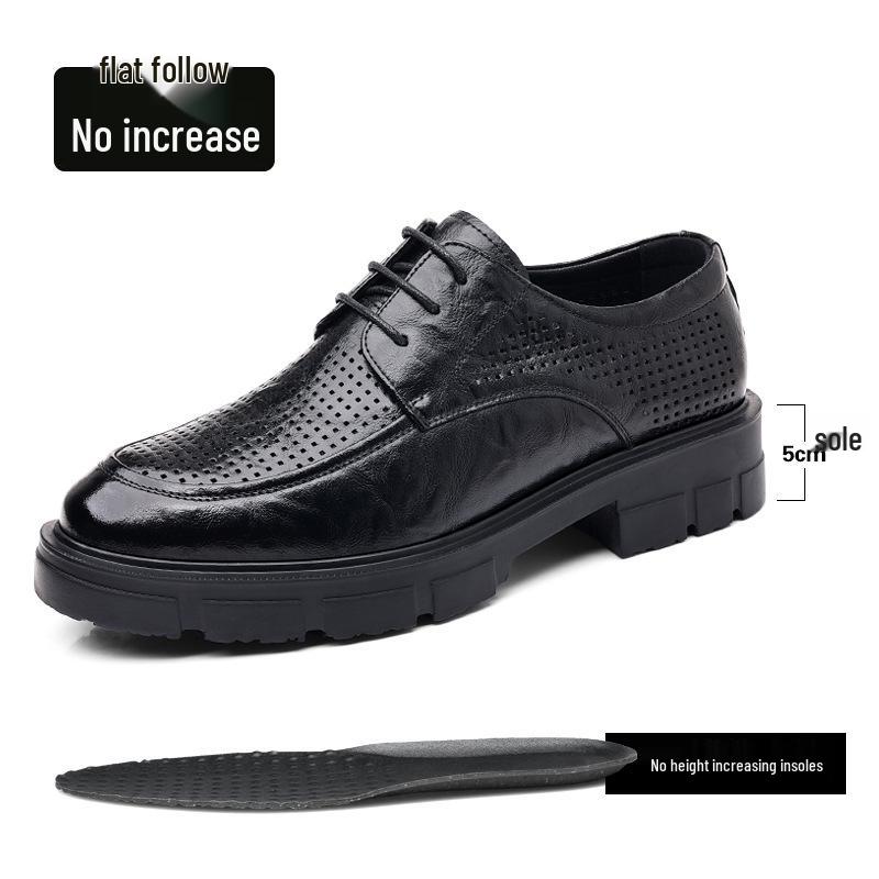 Men's Casual Leather Shoes with 10CM Height Boost, Thick Soles, and Textured Finish.