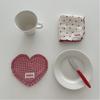 New Heart-shaped Placemats Dining Table Plaid Loving Western Food Mats Decorative Pleated Lace Water Cup Mat Home Decor