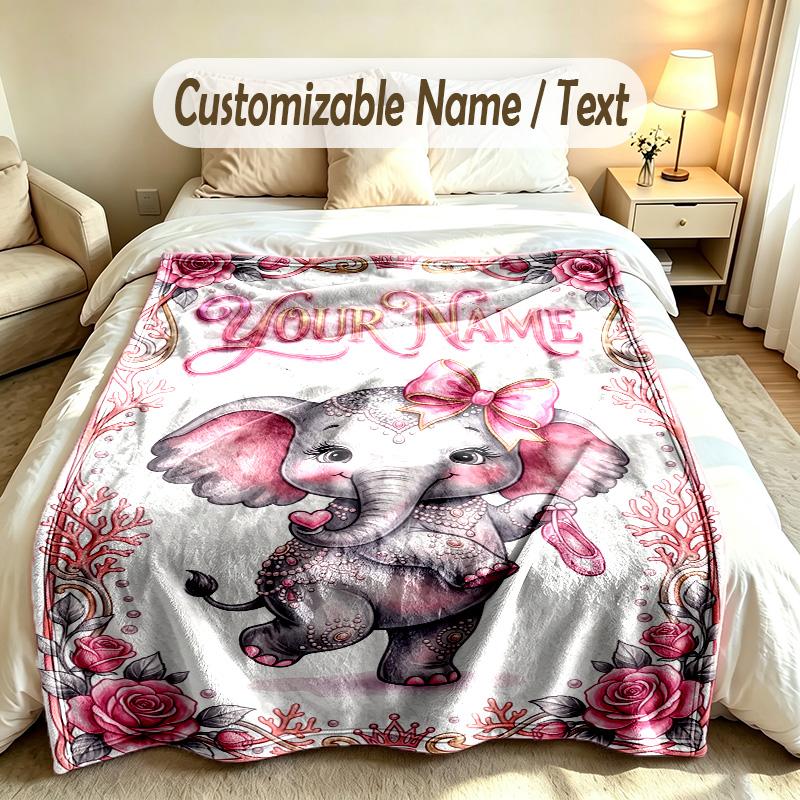 Olifant Thema Zachte Deken Gepersonaliseerd Aangepaste Naam Tekst Print Warme Deken Huis Sofa Slaapkamer Decor