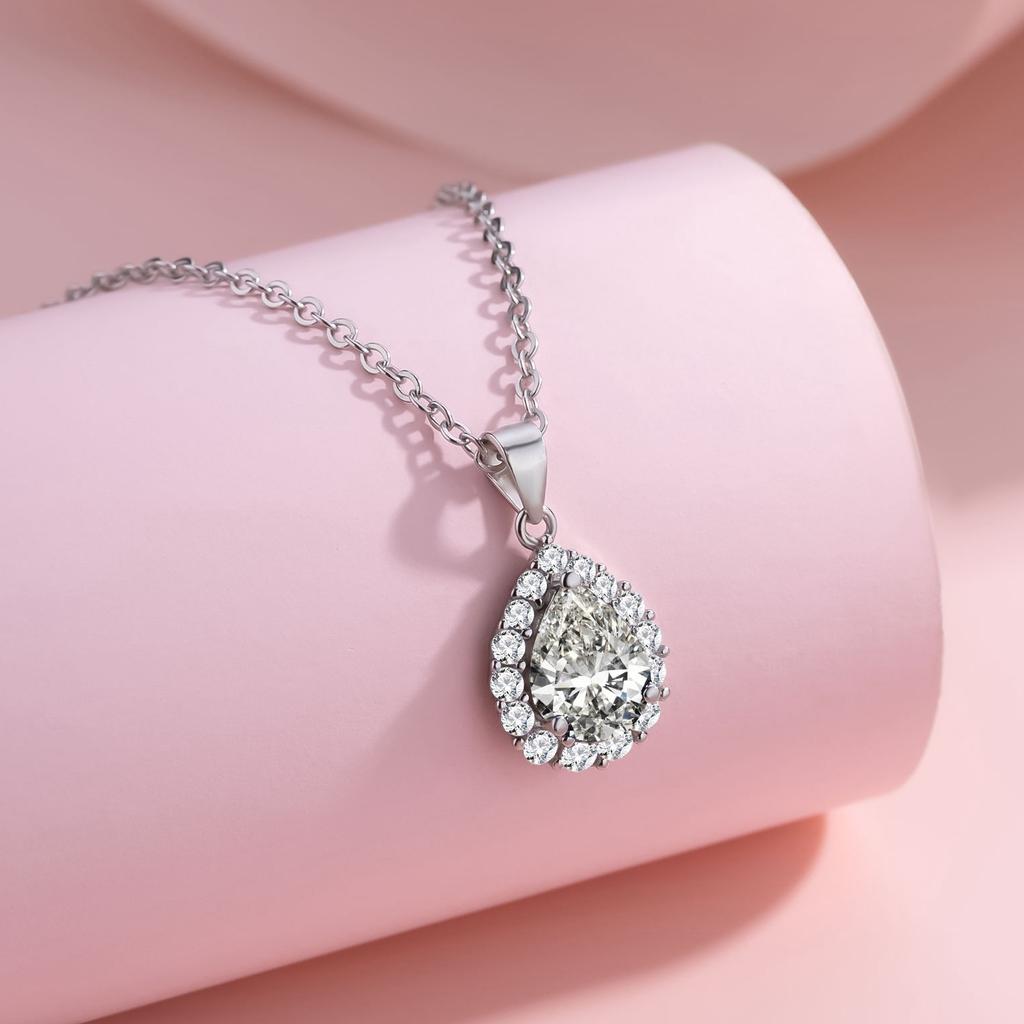 S925 Sterling Silver Water Drop Necklace Fashionable Super Flash Exquisite Sapphire Collarbone Chain High-End E-Commerce Neck Chain