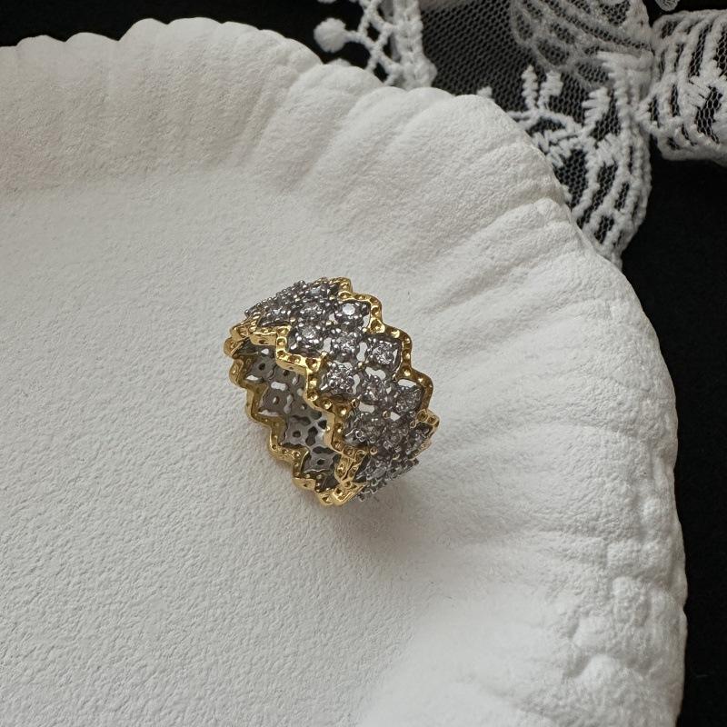Contrasting Color Ring Light Luxury Simple Niche Design Medium Antique Lace Retro Light Jewelry Zircon Ring