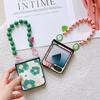 Flower PU Leather Cover with Hinge Protection & Wrist Chain Strap Bracelet For Samsung Galaxy Z Flip 6 5 4 3 Phone Case