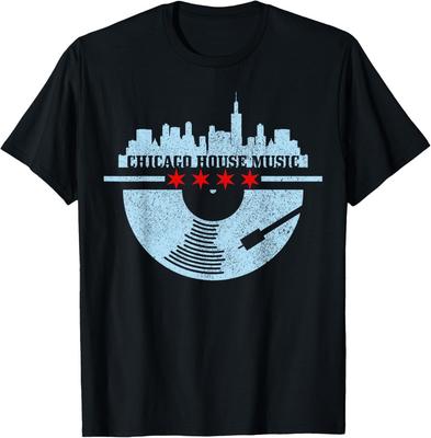 Chicago House Music Vintage Vinyl Dj Raver Flag Skyline Gift T-Shirt Unisex T-Shirt