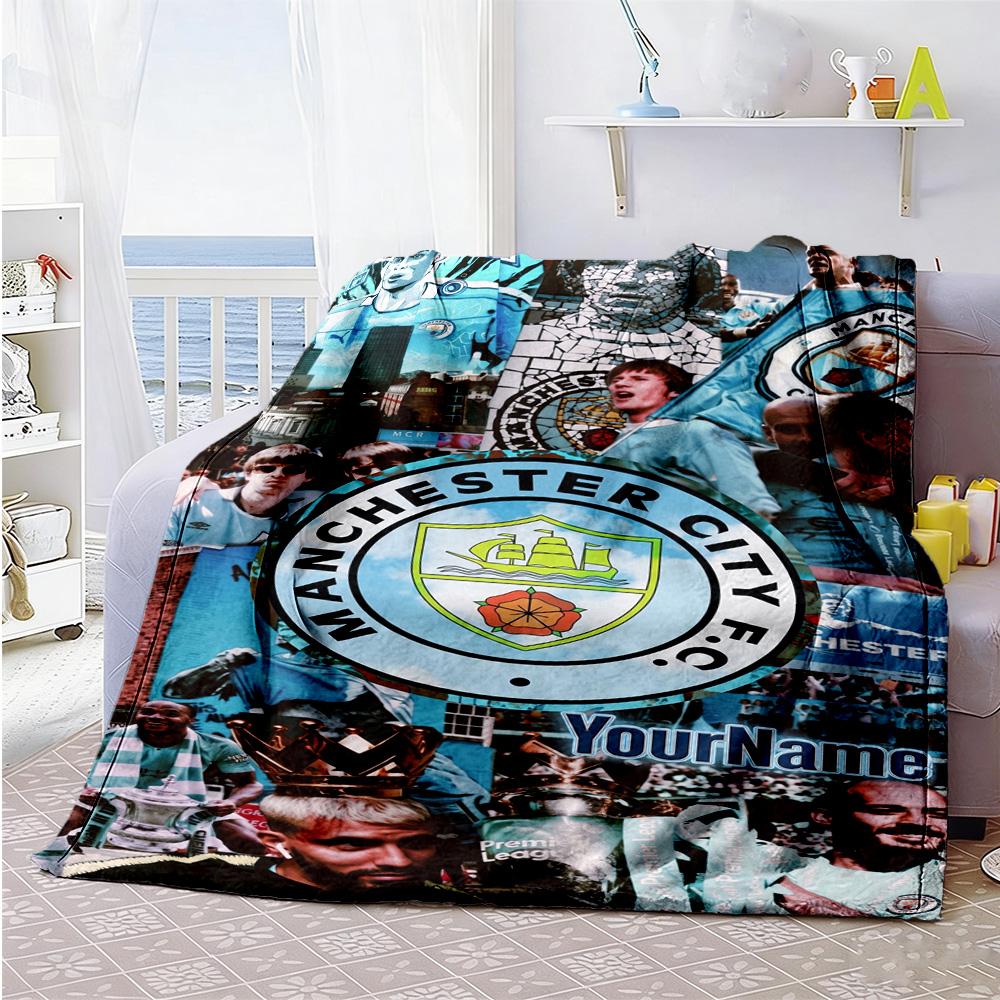 Manchester City Customize Your Name Blanket Lightweight Customizable Blanket Soft Warm Cozy for Livingroom Couch Office Home Decor