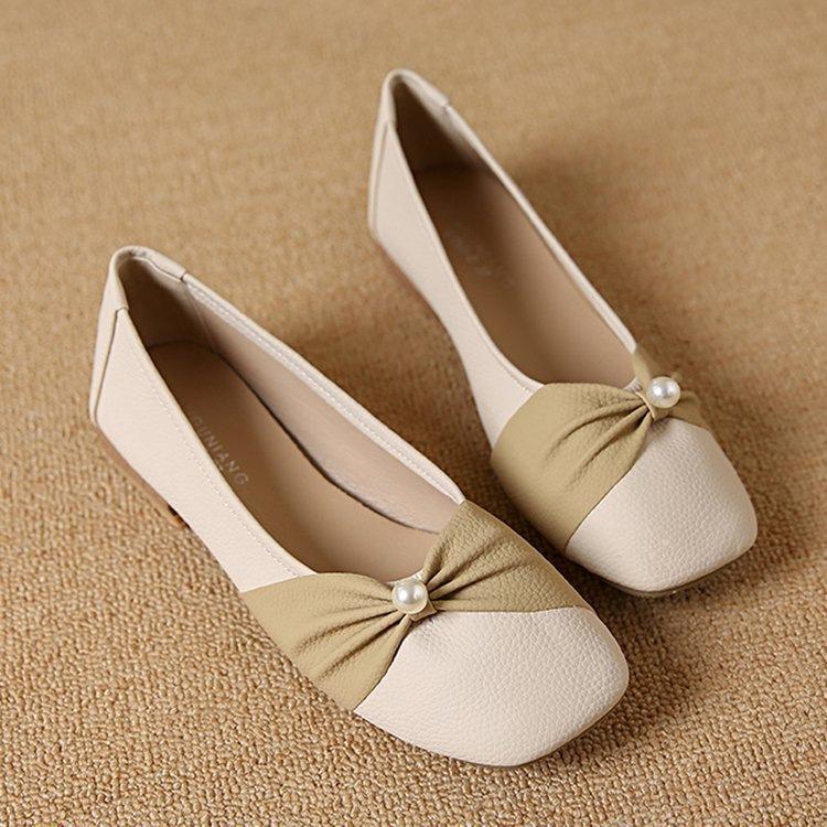 

Квадратная головка неглубокий носок одиночные туфли женские 2025 французские универсальные туфли Doudou на плоской подошве мягкая подошва новые весенние вечерние ветреные женские туфли 40