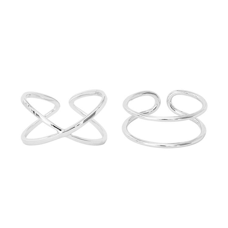 Double-Line Criss-Cross Adjustable Pure Silver Finger Ring for Women