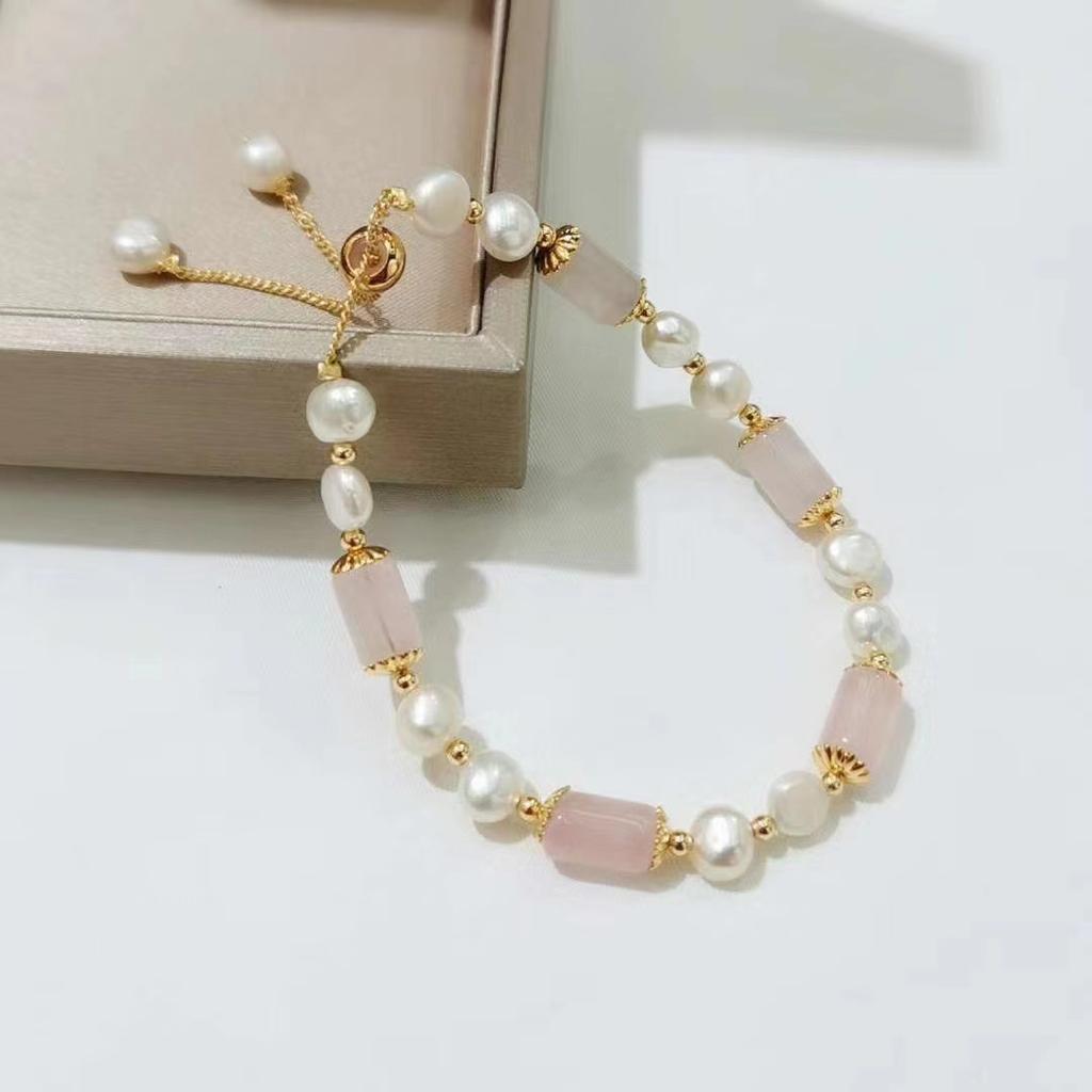Natural Powder Crystal Bucket Beads Baroque Special-Shaped Pearl Bracelet Women'S Freshwater Pearl Jewelry Small Fresh Women'S Jewelry