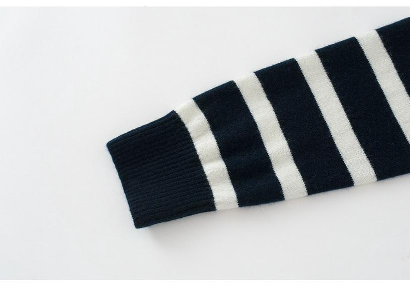 Women's Black & White Striped Single-Breasted Retro Knit Cardigan Sweater