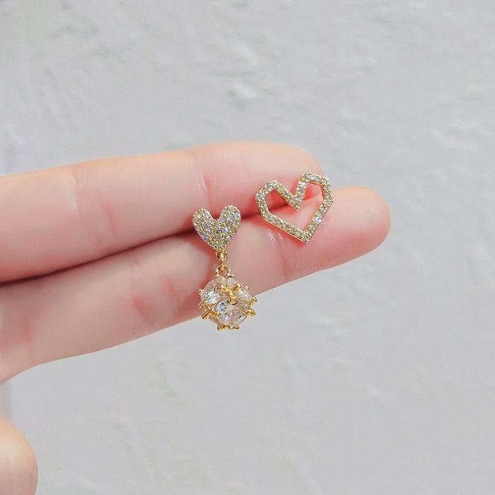 Temperament Asymmetric Zircon Earrings Love Earrings Designer Earrings Girl Earrings