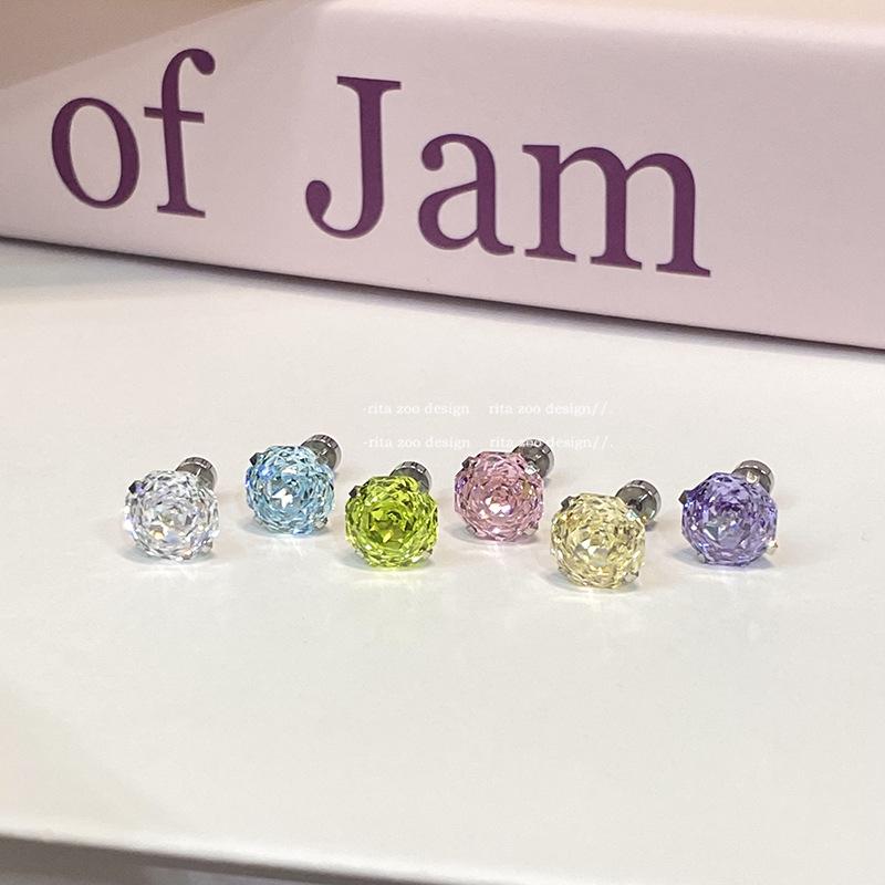 Multi-Color Rose Flower Cartilage Stud Earrings with 8mm 5A Zircon Stone