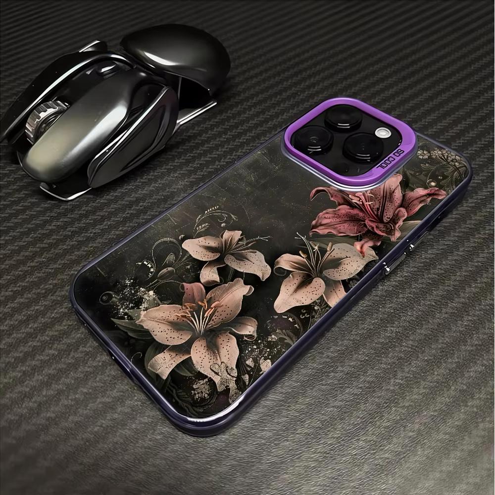 Vintage pink lily Pattern Phone Case For iPhone 17 Pro Max 16 15 Pro 14 13 Mini 12 11 XR XS 17Air Plus Hard Matte Cover