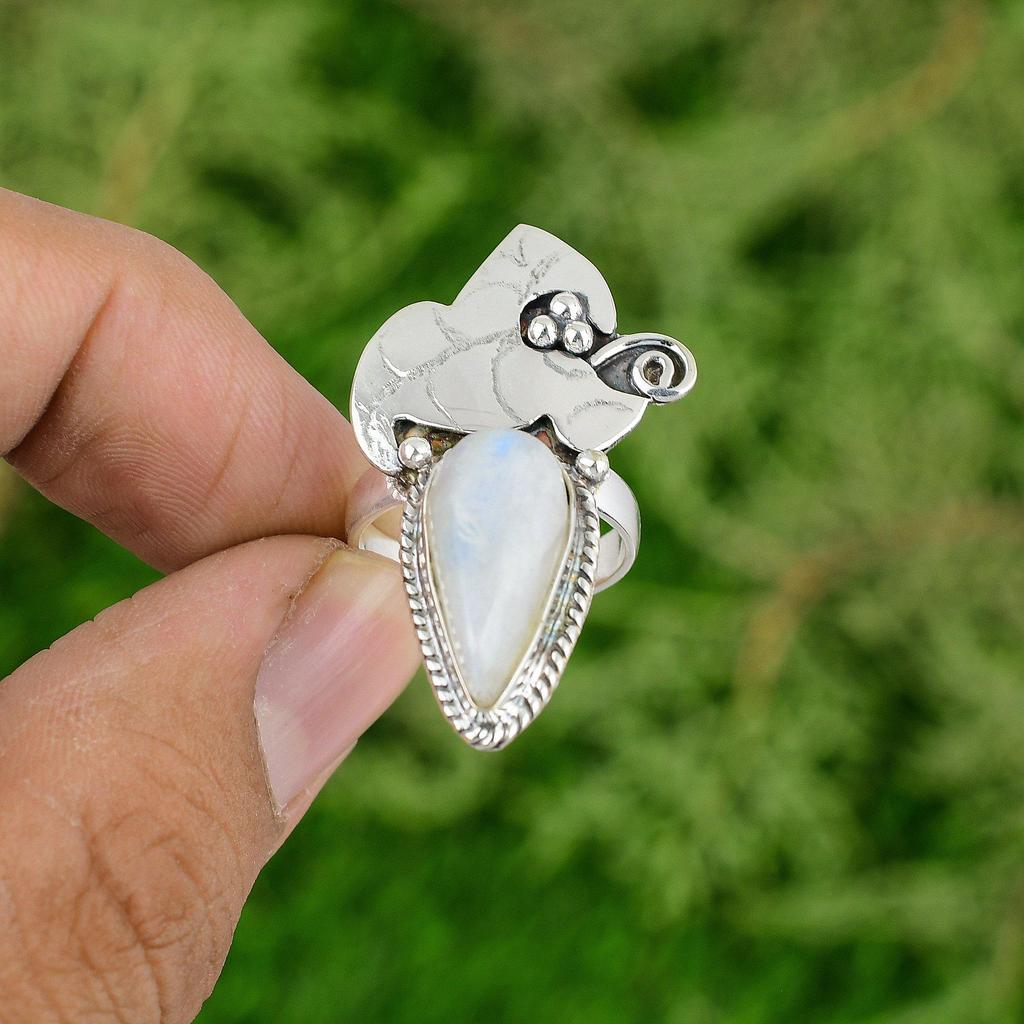 Birthday Gift For Her Natural Rainbow Moonstone Solitaire Ring Size 7 925 Silver