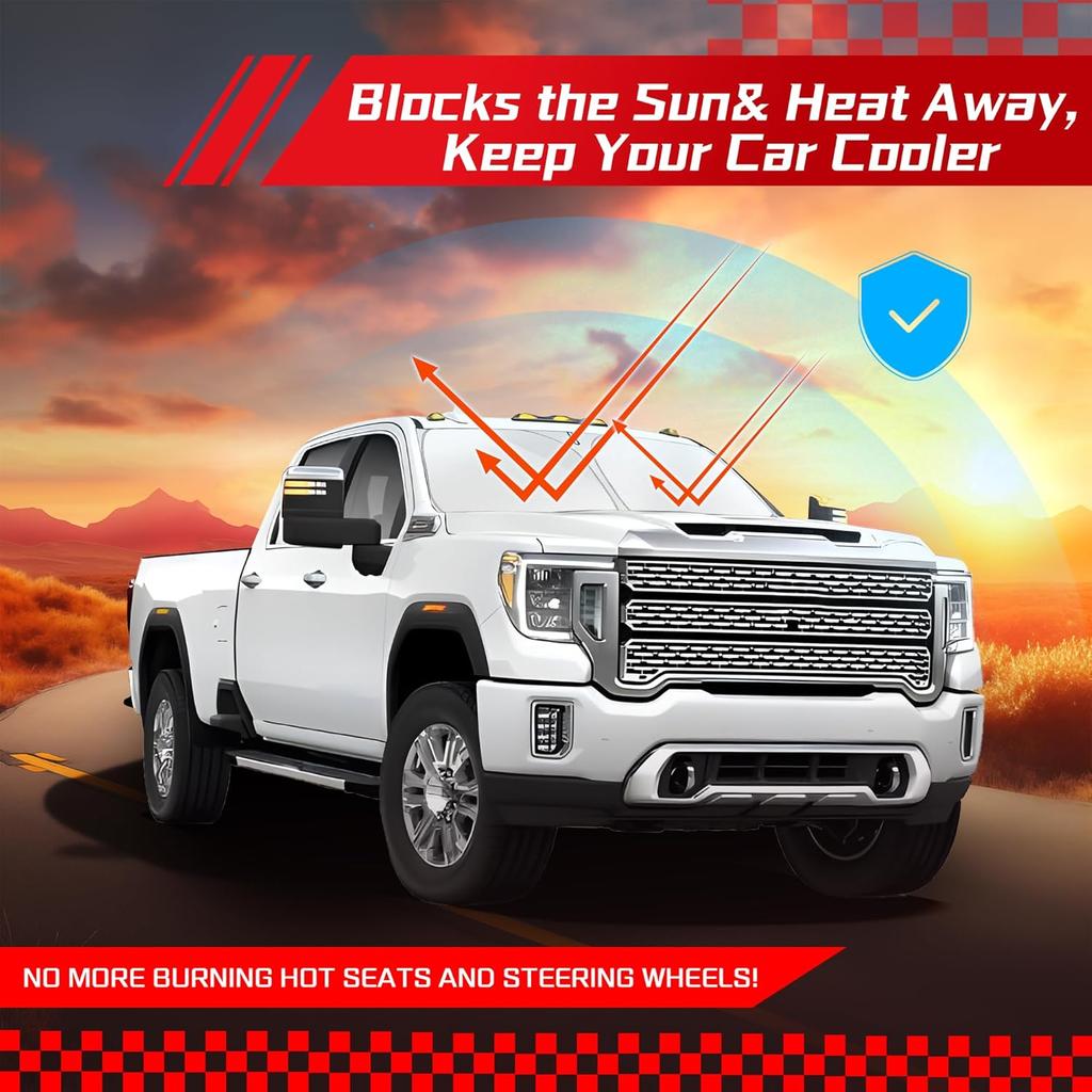 ARISMOTOR Windshield Sun Shade For GMC Sierra 1500 2500 3500 (SLT AT4 Denali) -2025 2026,  Fit Foldable Front Window Sunshade Sun Visor Protector,