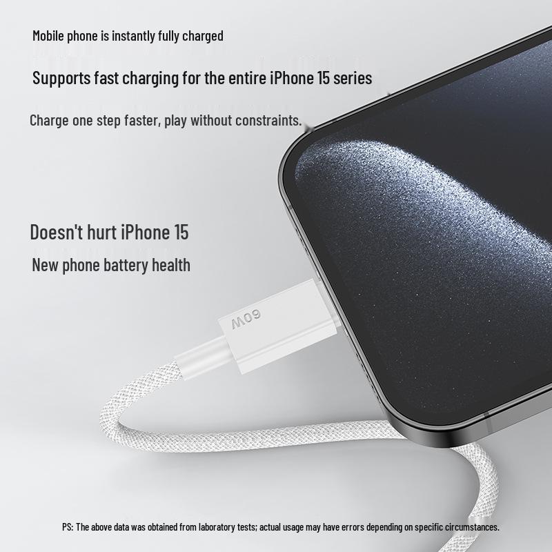 Dual-Head 60W Type-C PD Fast Charging Cable for Apple iPhone 15