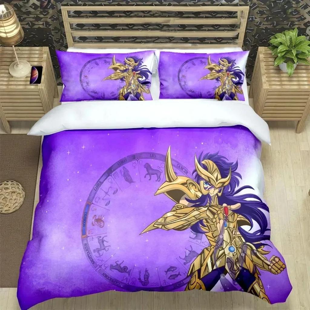 Anime Fans Saint Seiya Themed Bedding Set 3Pcs Comfortable Quilt Cover Pillowcase Bedclothes