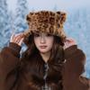 Leopard Print Ears Plush Fisherman's Hat Children Winter Household Big Head Circumference Shows Small Face Outdoor Thickened Warm Basin Hat