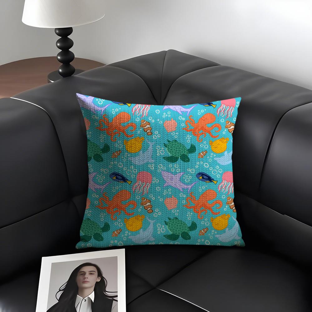 Marine Life Fashion Cushion Cover Natural Linen Organic Fabric Double-Sided Printing Sofa Home Decor Gift Pillow Case