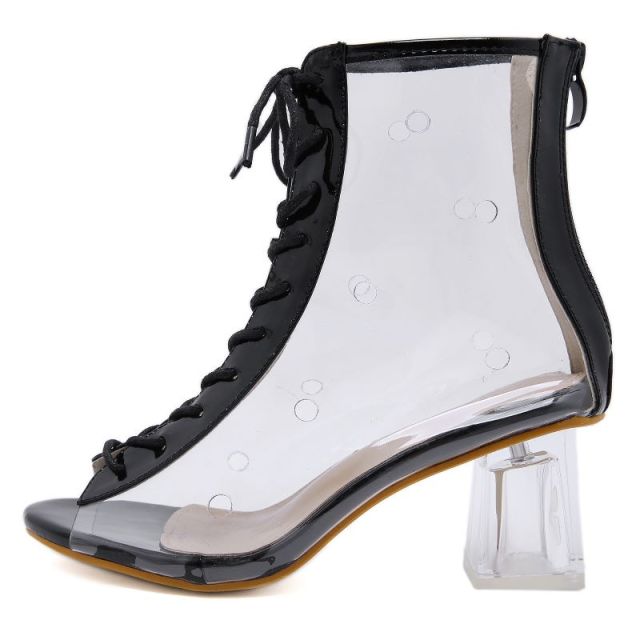 

Новые осенние женские сандалии, модные босоножки на среднем каблуке с прозрачной пленкой «рыбий рот» и застежкой-молнией, туфли на квадратном каблуке 39 чёрный