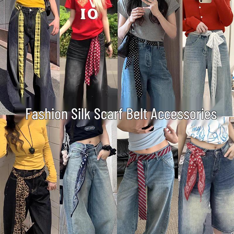 

Шарф-пояс в корейском стиле: Многослойный поясной аксессуар для модных женщин с джинсами - Мода 2025 Black and white dog scarf (85cm)