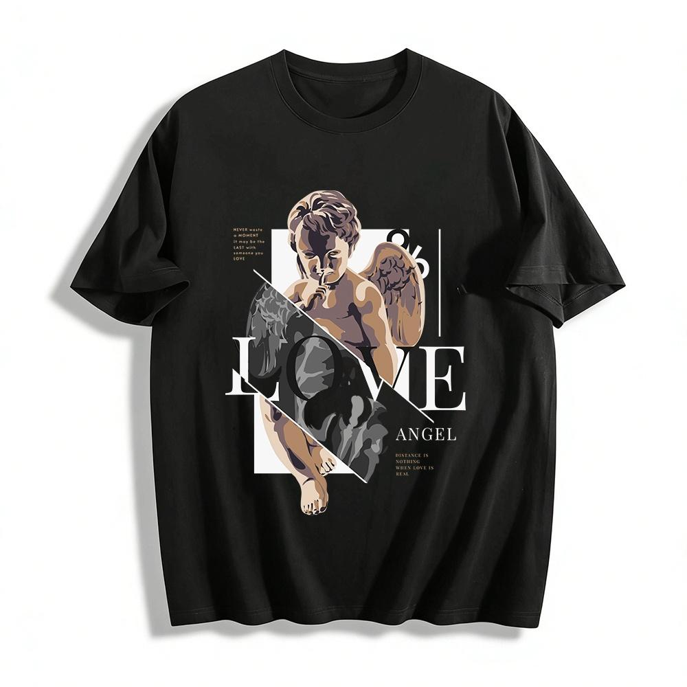 

Vintage Angel Print T-shirt Romantic Love Theme Casual Couple Top Pure cotton T-shirt 6XL