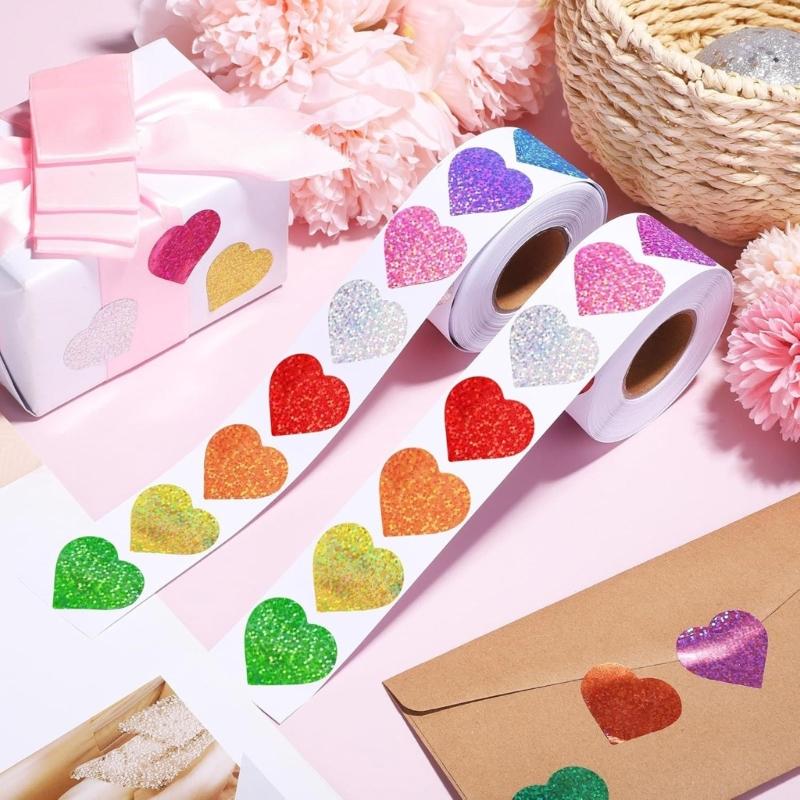 500Counts Sparkling Heart Sticker 25mm Self Adhesive Wrapping Labels for Seal Envelopes Card Wedding Valentines Suuplies