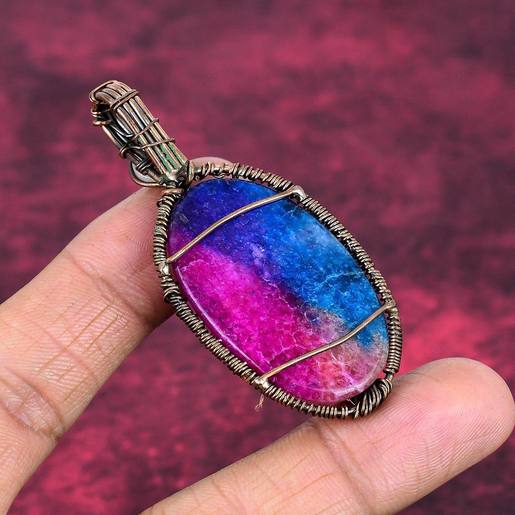 Tree Of Life Rainbow Solar Quartz Druzy Pendant Copper Wire Wrapped Jewelry