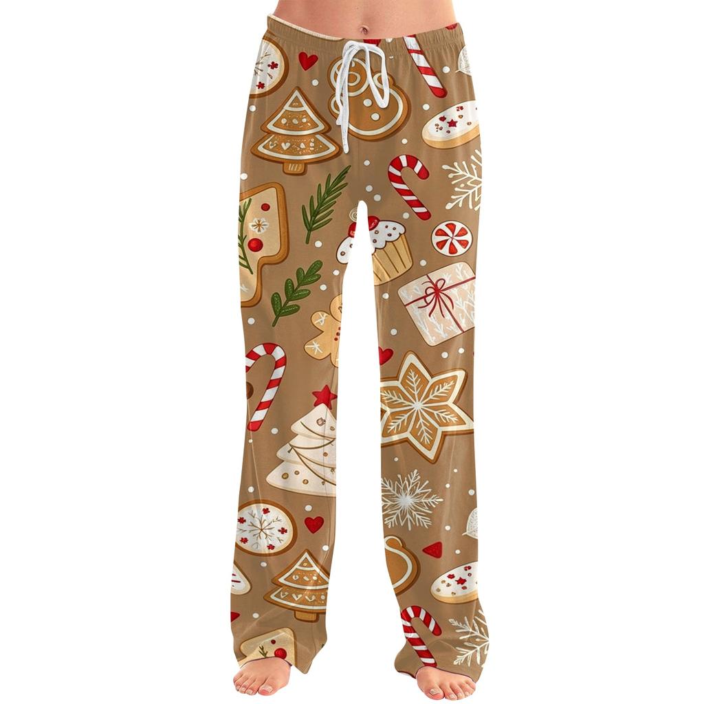 Adult Christmas Print Pants with Loose Fit Sleep Pajama Bottoms for Men Women