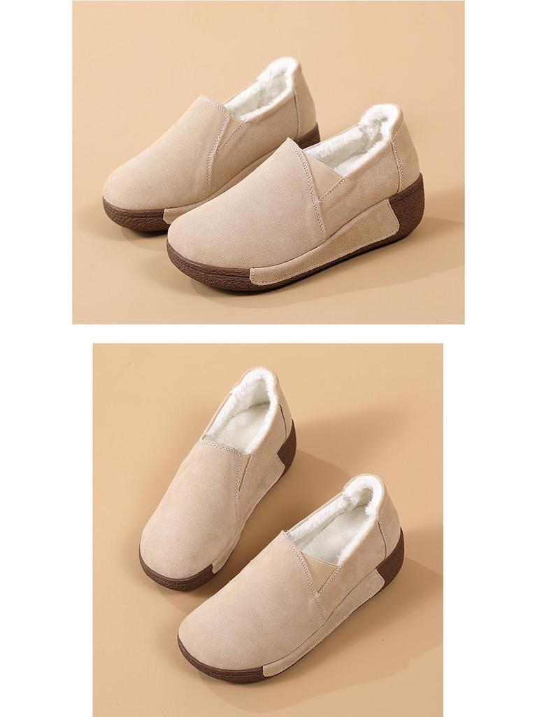 Autumn/Winter Plus Velvet Warm Slip-On Shoes: Thick Sole, Heightened Design for Middle-Aged and Elderly Women