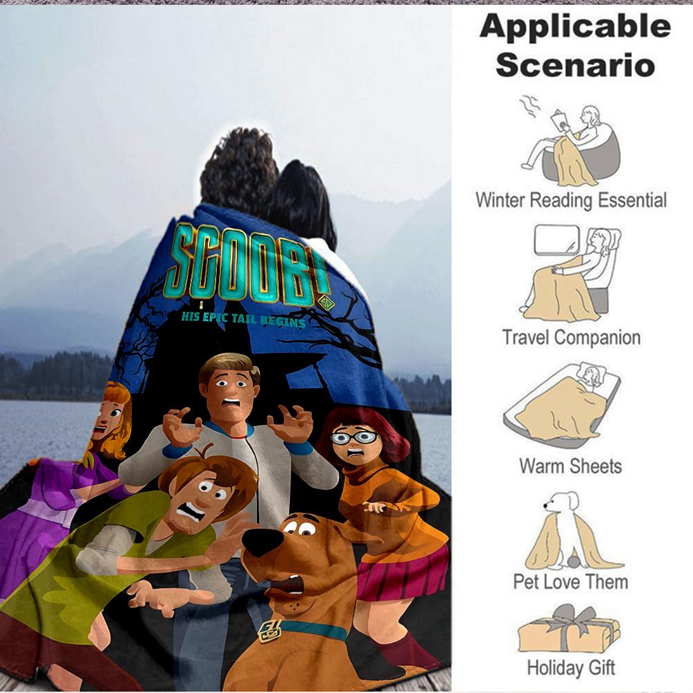 1pc Scooby-Doo Mystery Flannel Throw Blanket - Lightweight Soft Warm All-Season Blanket for Sofa, Bed, Travel, Camping  L1029147