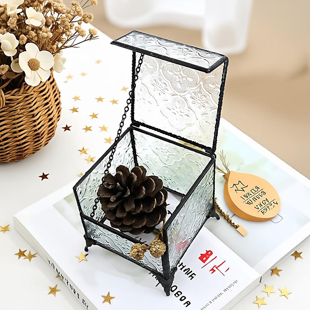 Retro Glass Jewelry Box for Rings, Earrings, and Wedding Decor