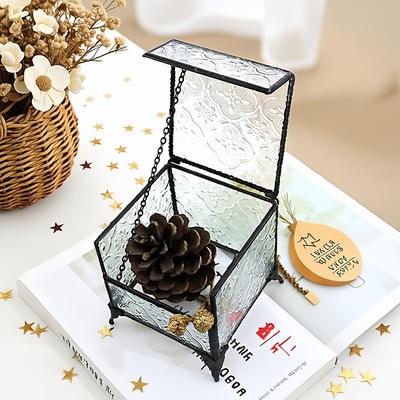 Retro Glass Jewelry Box for Rings, Earrings, and Wedding Decor