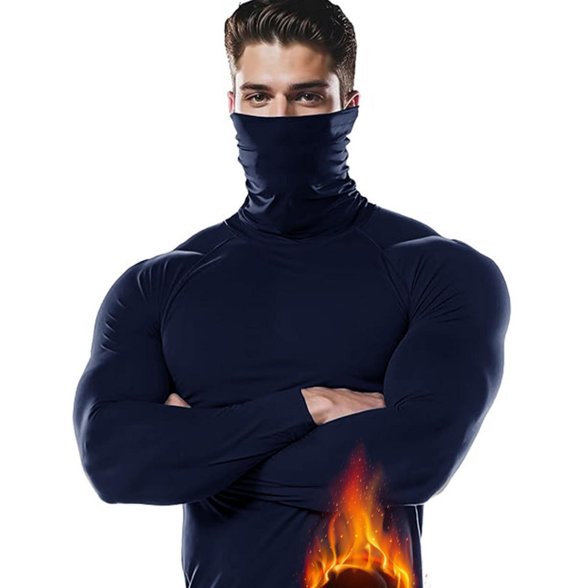 

Men s High Neck Fleece Masked Fitness Top for Autumn/Winter Running L сірий колір