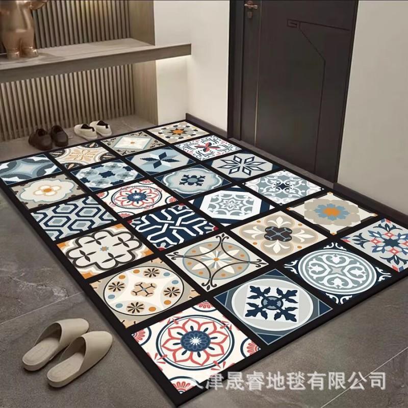 Classic European Style Bath Mat Non-Slip Absorbent Floor Rug Bathroom Entryway Hallway Square Shape