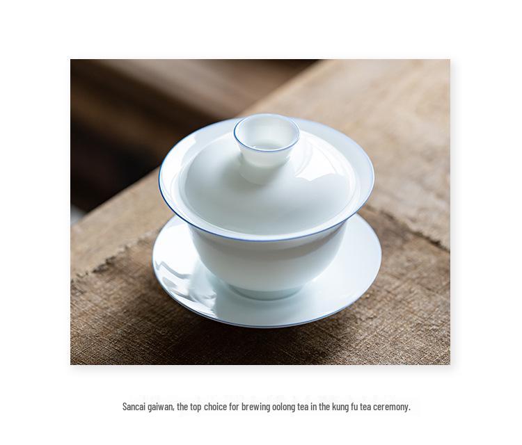 Minimalist White Jade Porcelain Kung Fu Tea Set: Handmade Teacups & Gaiwan Business Gift
