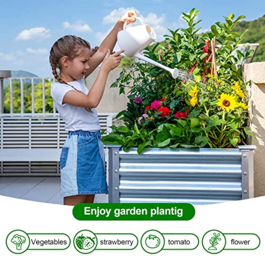 Galvanized Raised Garden Bed with Legs 48×24×32in Large Metal Elevated Planter Box with Drainage Holes for Backyard Patio Balco
